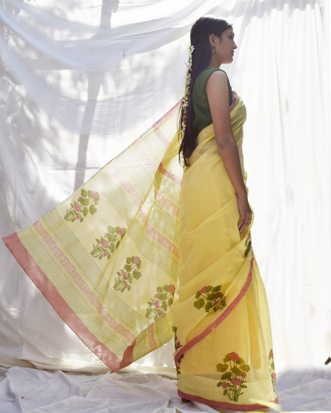 Kaviya Under The Sun Chanderi Semi-sheer Block printed Saree